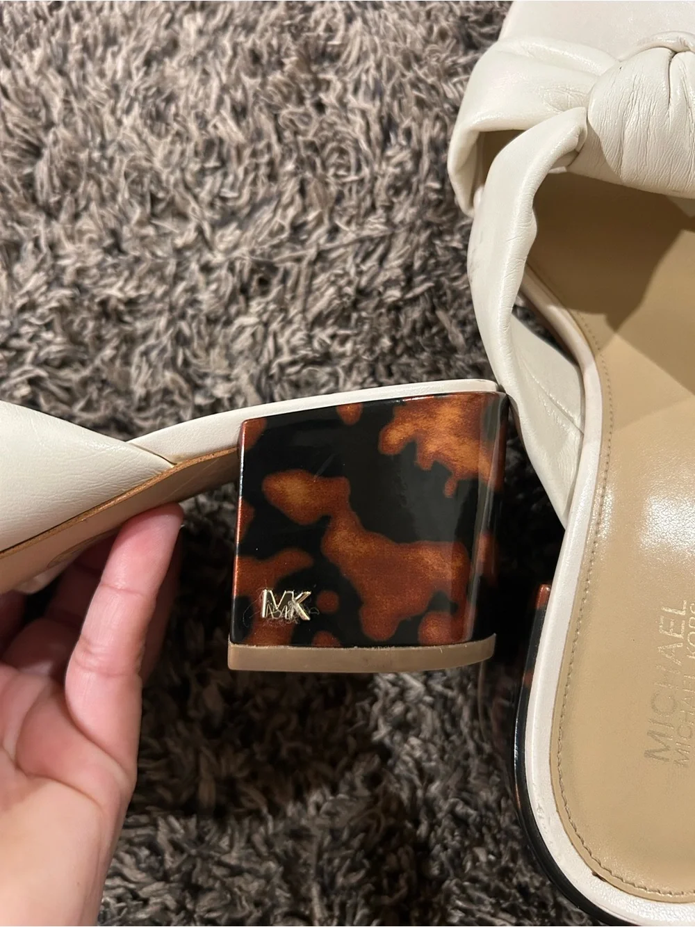 Michael Kors White Knotted Leather Slide Mules
